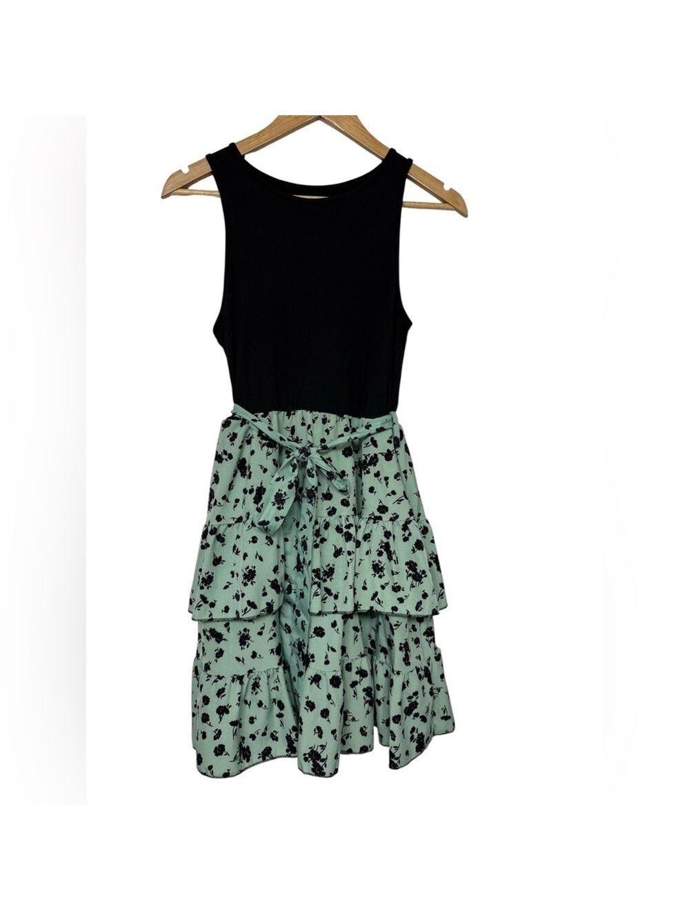 Shein Black and Mint Green Tiered Ruffle Dress Medium